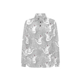 white swan gray background Women's Long Sleeve Polo Shirt