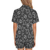 Garlic pattern black background Women's V-Neck Short Pajama Set