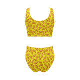 Sausage Pattern Print Design 01 Chest Bowknot High Waisted Bikini Swimsuit