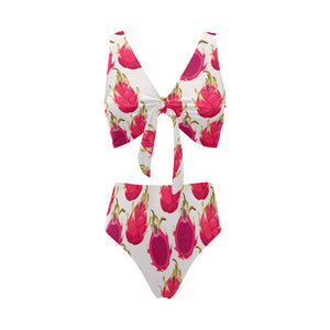 dragon fruits design pattern Chest Bowknot High Waisted Bikini Swimsuit