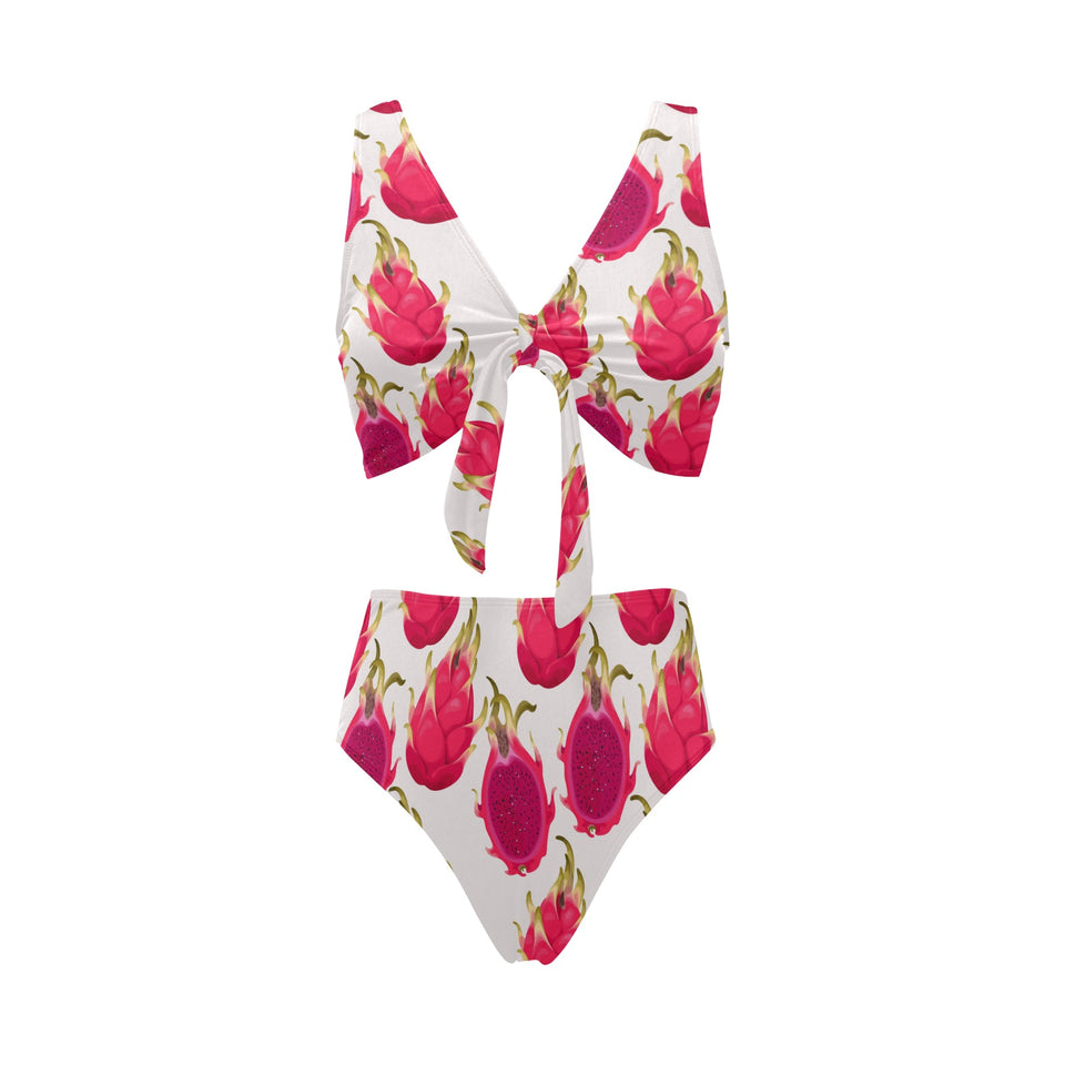 dragon fruits design pattern Chest Bowknot High Waisted Bikini Swimsuit