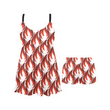 Fire flame symbol design pattern Chest Sexy Pleated Two Piece Swim Dress