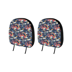 Blue red dragon cloud pattern Car Headrest Cover