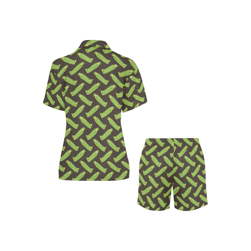 Green Peas Pattern Print Design 05 Women's V-Neck Short Pajama Set