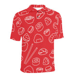 sushi pattern red background Men's All Over Print Polo Shirt