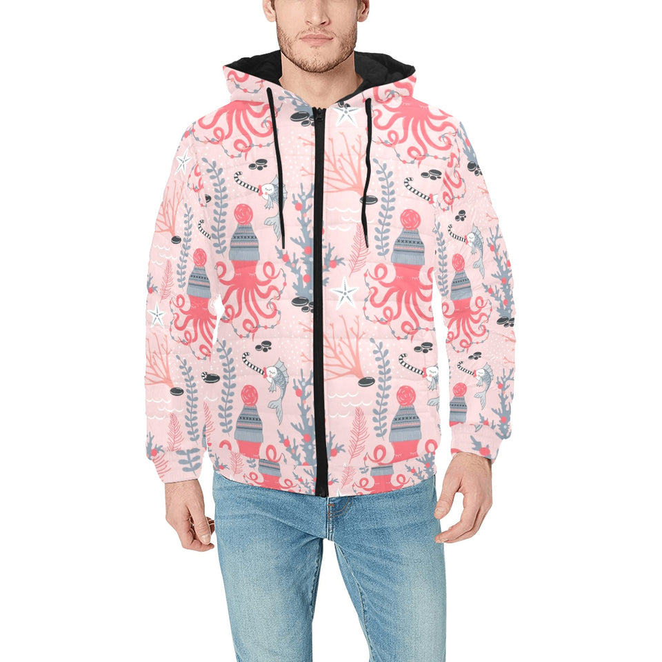 Octopus winter hat garland Fish candy Seaweed Cora Men's Padded Hooded Jacket