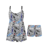 Skate Board Pattern Print Design 03 Chest Sexy Pleated Two Piece Swim Dress