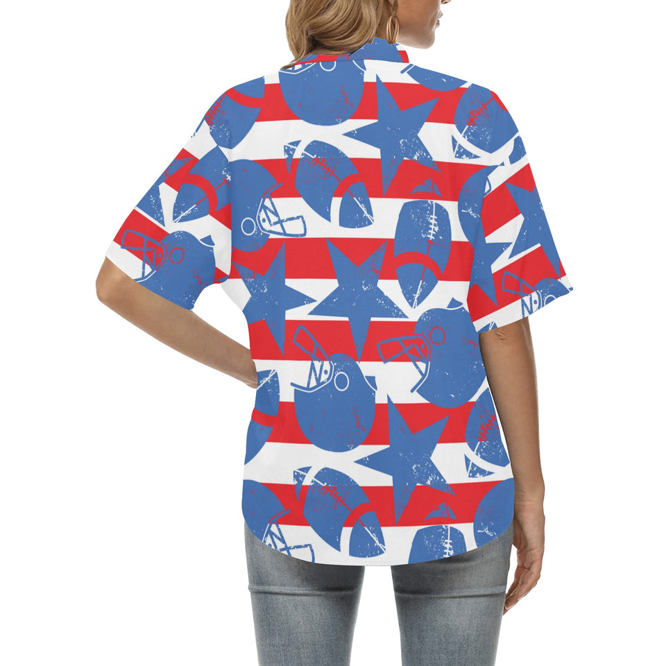 American football ball star stripes pattern Women's All Over Print Hawaiian Shirt