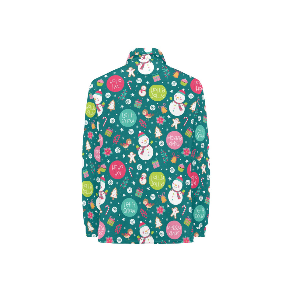 Snowman bird decorative elements christmas pattern Women's Long Sleeve Polo Shirt