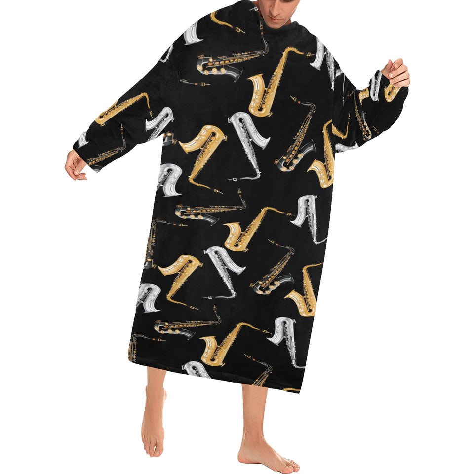 saxophone design pattern Blanket Robe with Sleeves