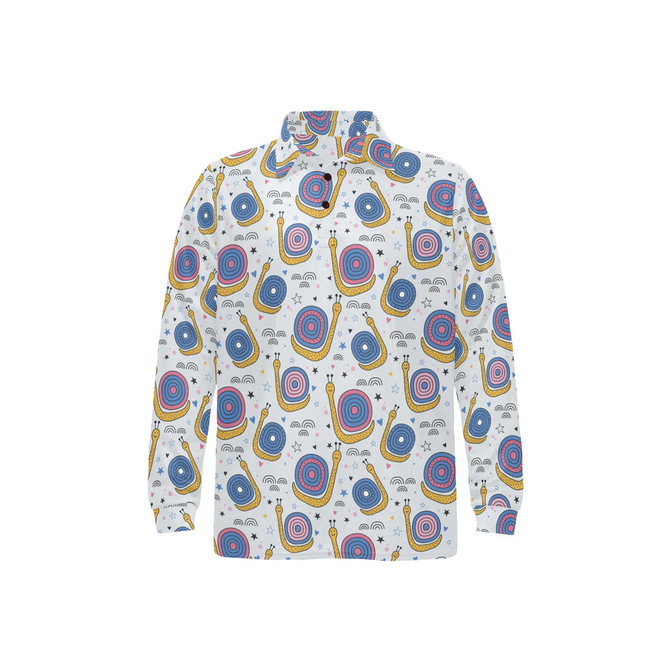 Snail Pattern Print Design 05 Men's Long Sleeve Polo Shirt