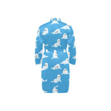 Cute sea lion seal pattern background Men's Long Sleeve Belted Night Robe