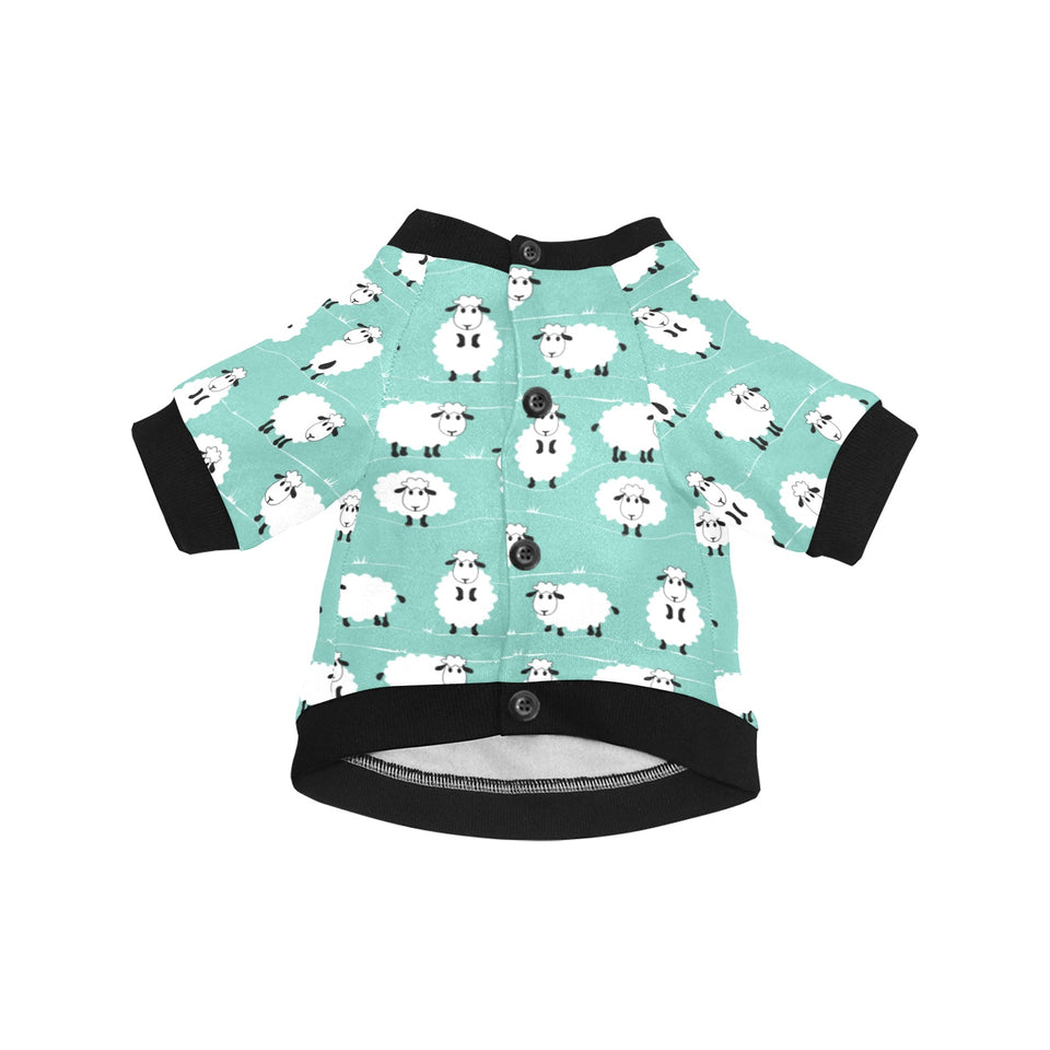 Cute sheep green background All Over Print Pet Dog Round Neck Fuzzy Shirt