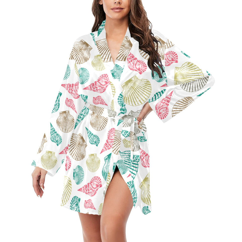 Colorful shell pattern Women's Long Sleeve Belted Night Robe