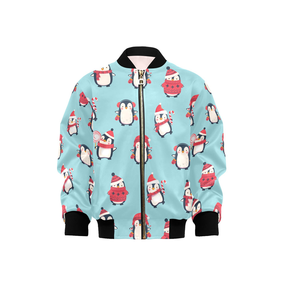 Cute penguin christmas design pattern Kids' Boys' Girls' Bomber Jacket