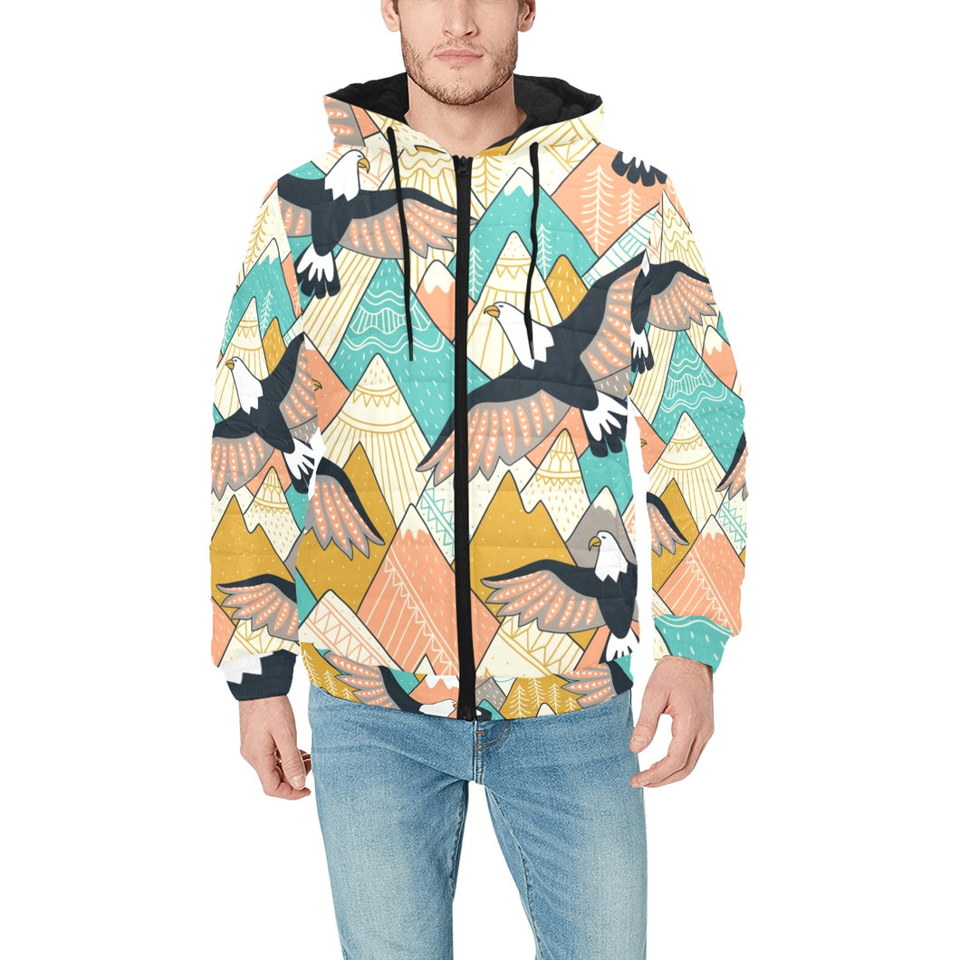 Eagle Pattern Print Design 02 Men's Padded Hooded Jacket
