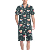 Cute sloths sleeping christmas ball santa hat patt Men's V-Neck Short Pajama Set