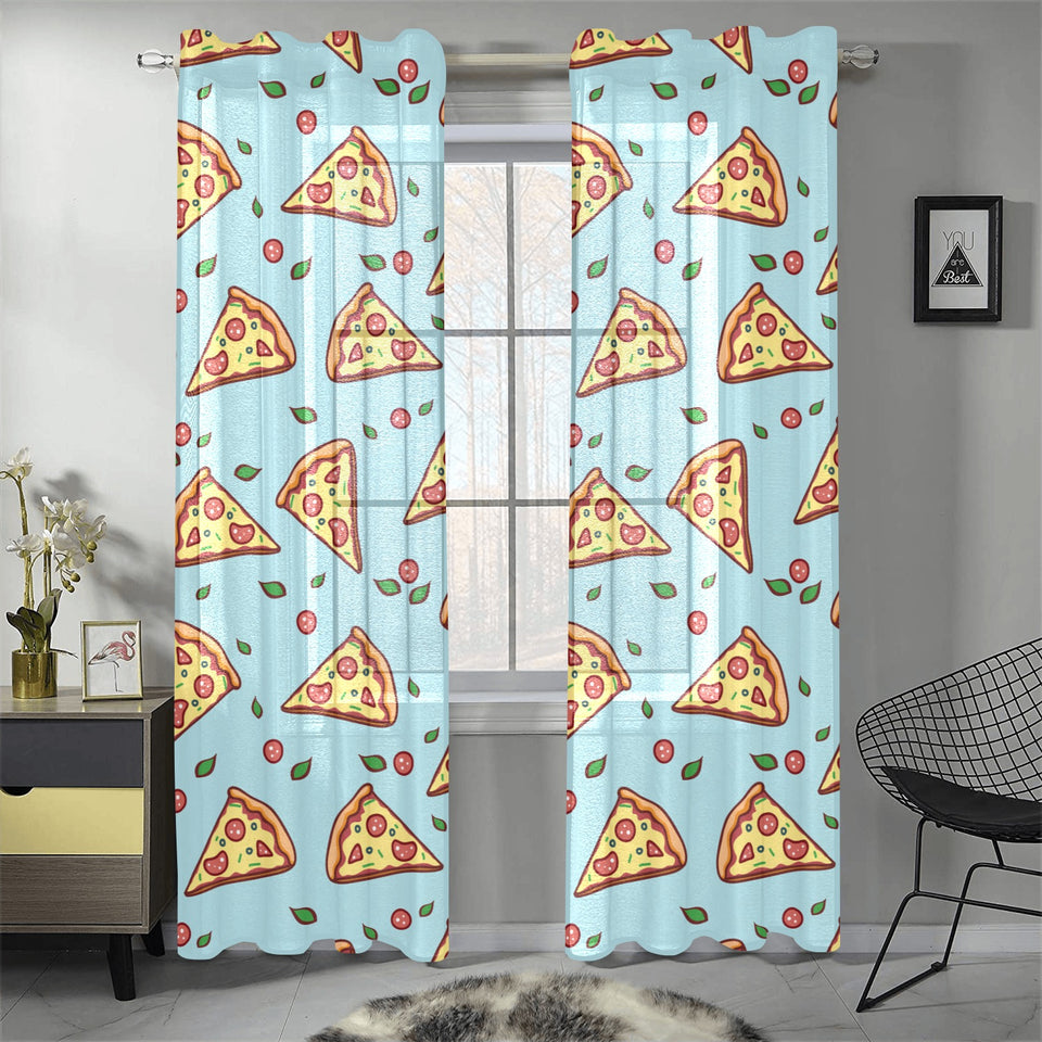 Hand drawn pizza blue background Gauze Curtain