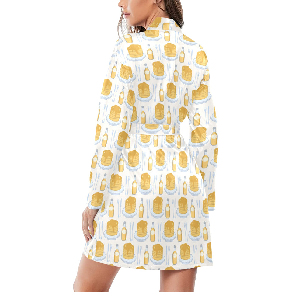 Pancake Pattern Print Design 05 Women's Long Sleeve Belted Night Robe