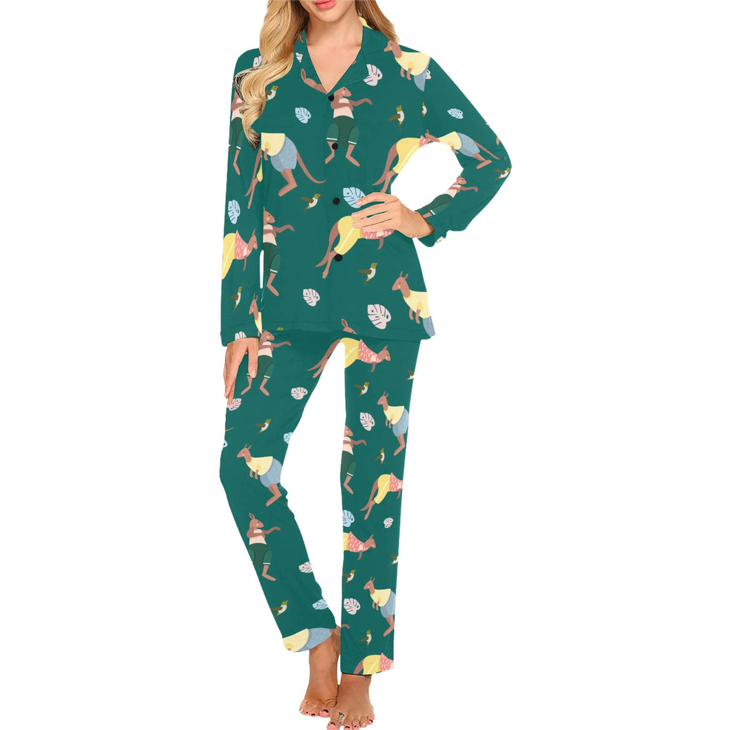 Kangaroo leaves pattern Women's Long Pajama Set