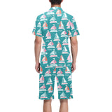 Cute sailboat pattern Men's V-Neck Short Pajama Set