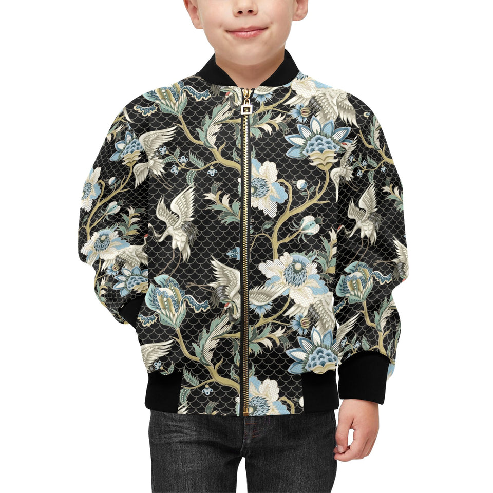Japanese crane ornament elements Kids' Boys' Girls' Bomber Jacket