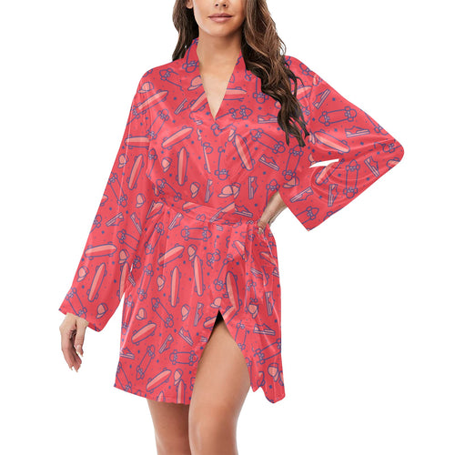 Skate Board Pattern Print Design 01 Women's Long Sleeve Belted Night Robe