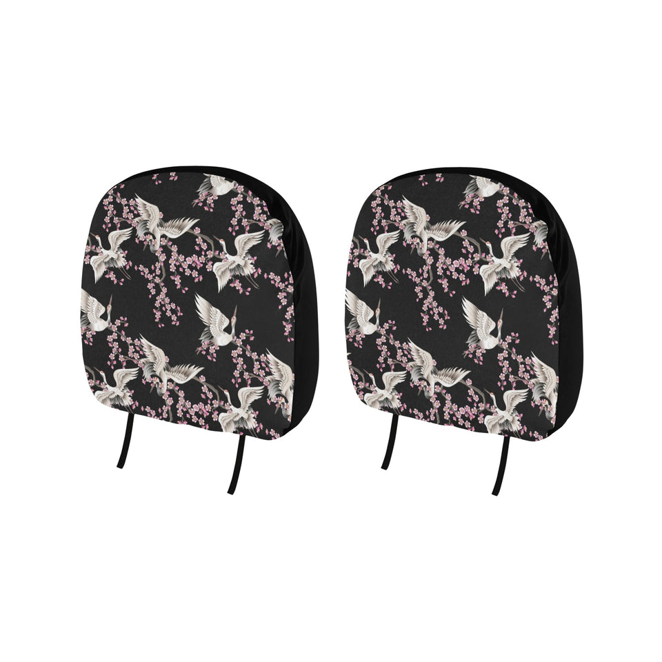 Japanese crane pink sakura pattern Car Headrest Cover