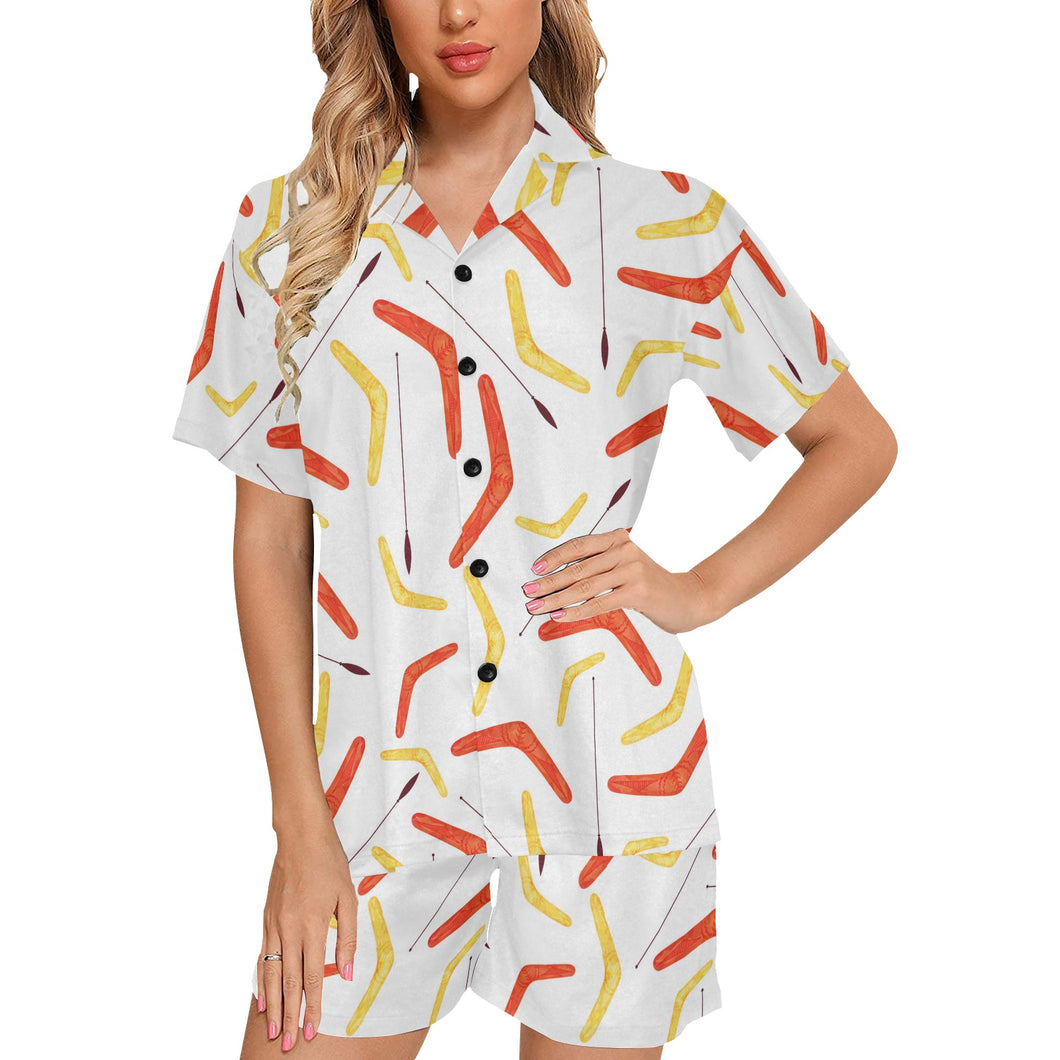 Waterclor boomerang Australian aboriginal ornament Women's V-Neck Short Pajama Set