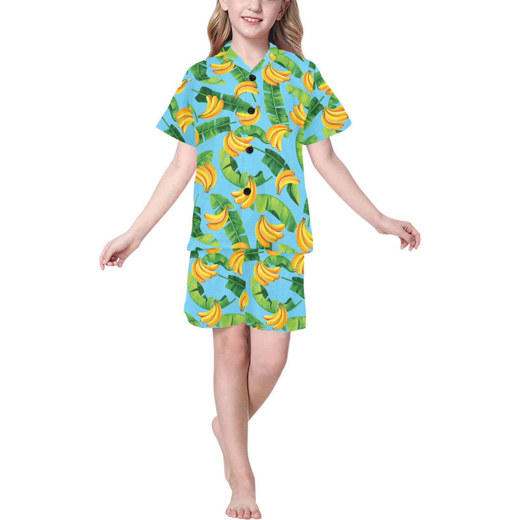 banana leaves banana design pattern Kids' Boys' Girls' V-Neck Short Pajama Set
