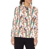 Peacock tropical flower pattern Women's Long Sleeve Polo Shirt