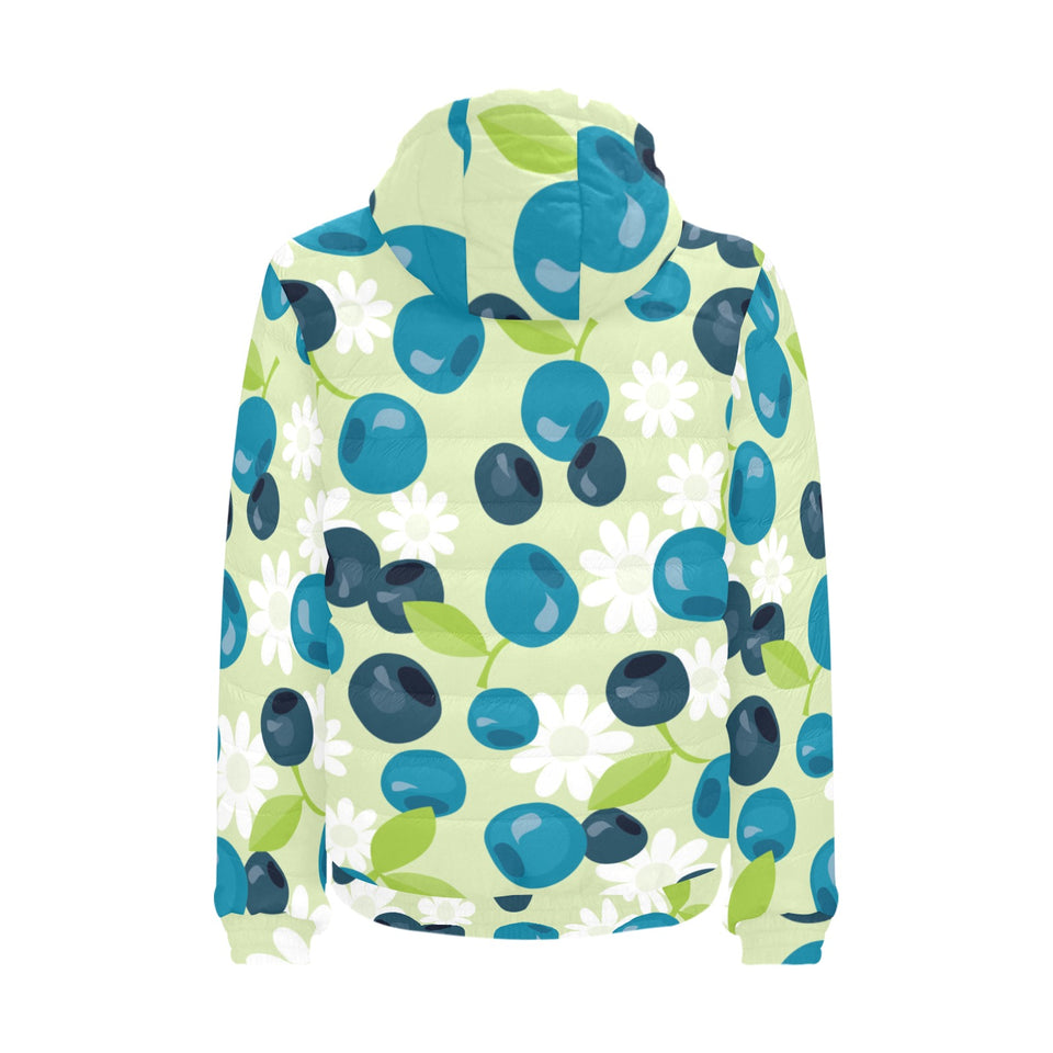 blueberry flower pattern Men's Padded Hooded Jacket