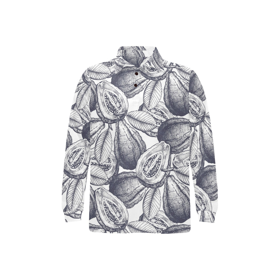Guava tropical hand drawn pattern Men's Long Sleeve Polo Shirt