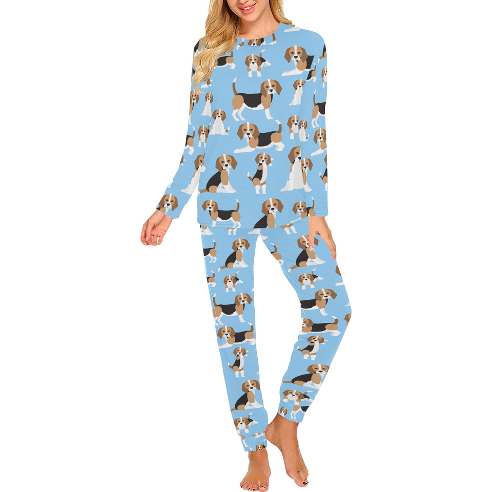 Beagle dog blue background pattern Women's All Over Print Pajama Set
