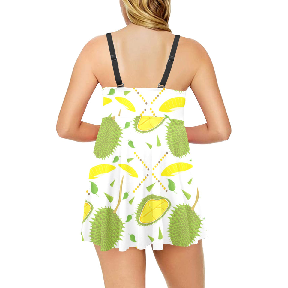 Durian pattern background Chest Sexy Pleated Two Piece Swim Dress