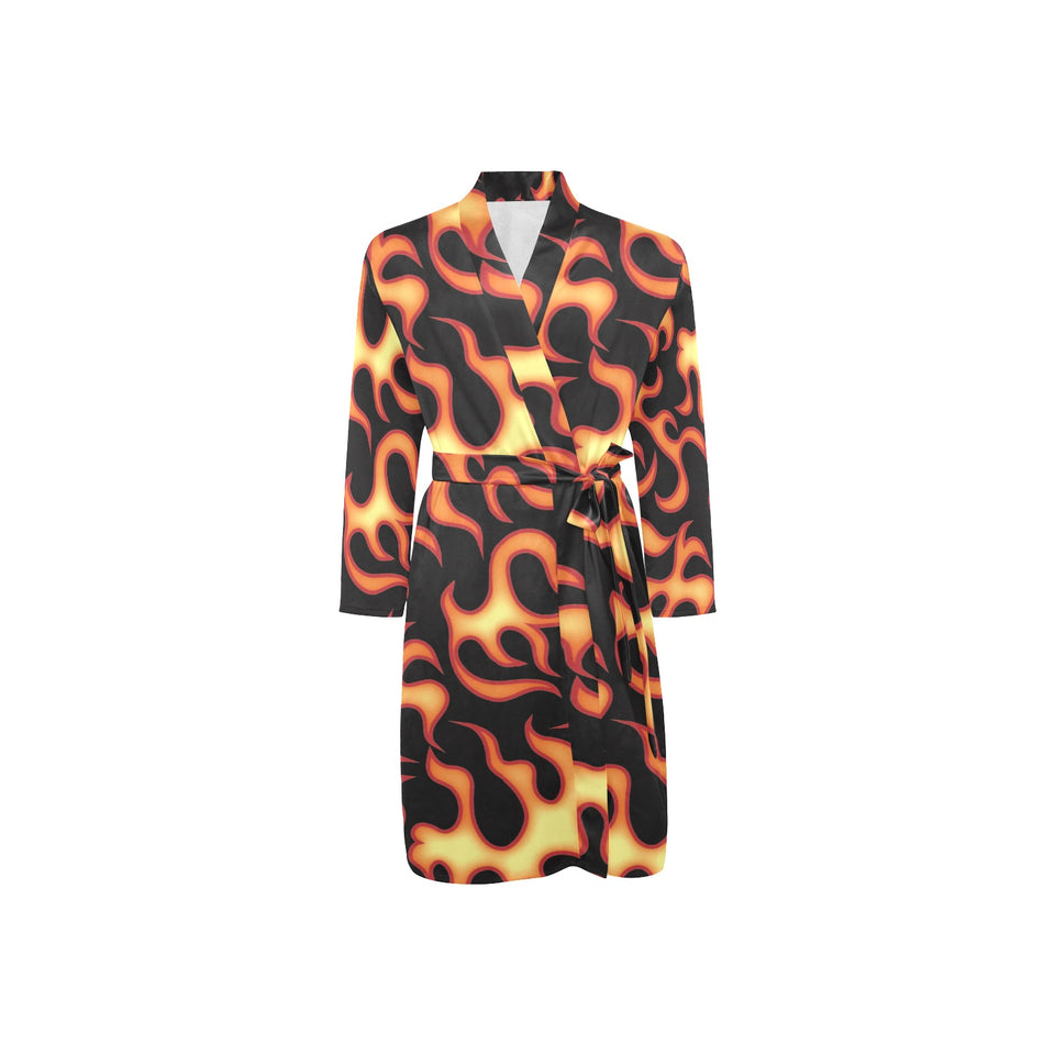 Fire flame dark pattern Men's Long Sleeve Belted Night Robe