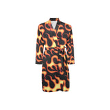 Fire flame dark pattern Men's Long Sleeve Belted Night Robe