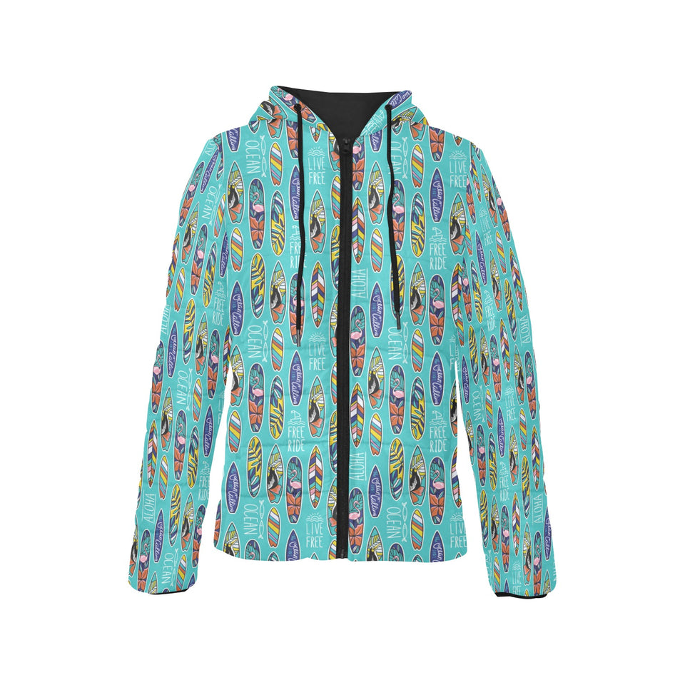 Surfboard Pattern Print Design 05 Women's Padded Hooded Jacket