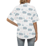 cute rhino heart pattern Women's All Over Print Hawaiian Shirt