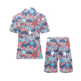 Hand drawn colorful starfish Men's V-Neck Short Pajama Set