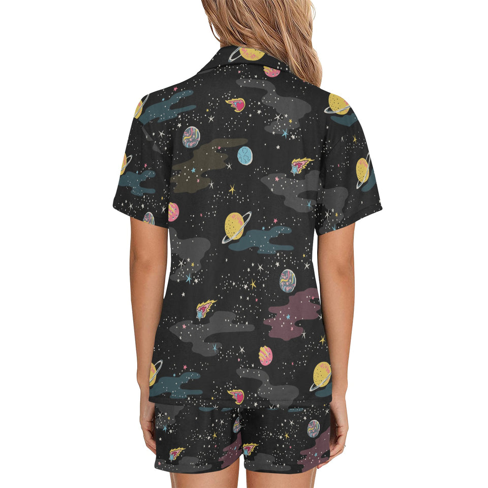 space pattern Women's V-Neck Short Pajama Set