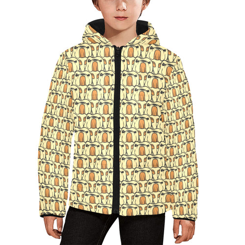 English Bulldog Pattern Print Design 02 Kids' Boys' Girls' Padded Hooded Jacket