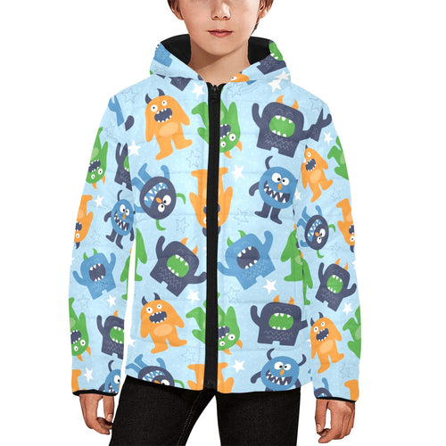 Alien Pattern Print Design 04 Kids' Boys' Girls' Padded Hooded Jacket