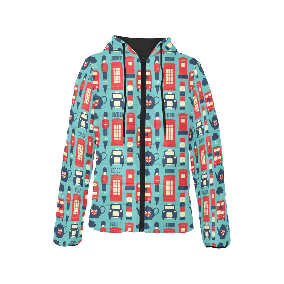 British Pattern Print Design 04 Women's Padded Hooded Jacket