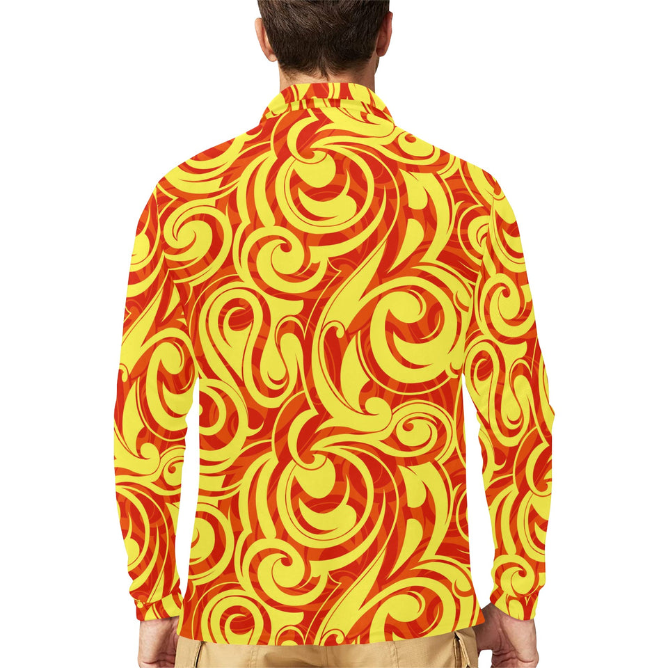 Fire flame design pattern Men's Long Sleeve Polo Shirt