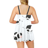 Cute cows pattern Chest Sexy Pleated Two Piece Swim Dress