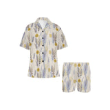 Lavender modern pattern blackground Women's V-Neck Short Pajama Set