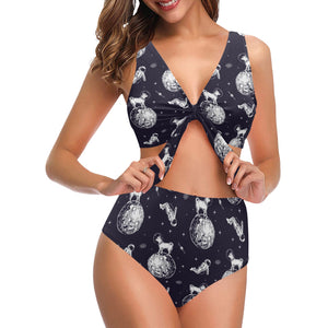 Chihuahua space helmet. astronaut pattern Chest Bowknot High Waisted Bikini Swimsuit