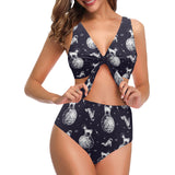 Chihuahua space helmet. astronaut pattern Chest Bowknot High Waisted Bikini Swimsuit
