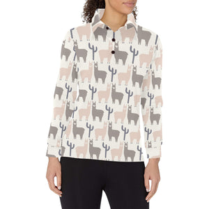 Llama Alpaca pattern Women's Long Sleeve Polo Shirt